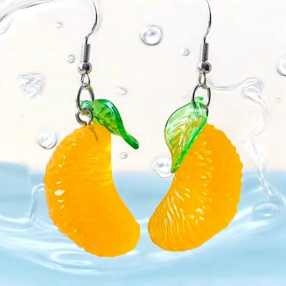 1pair Orange Slice Resin Drop Dangle Earrings Creative Fruit Pendant Earrings - Picture 1 of 10